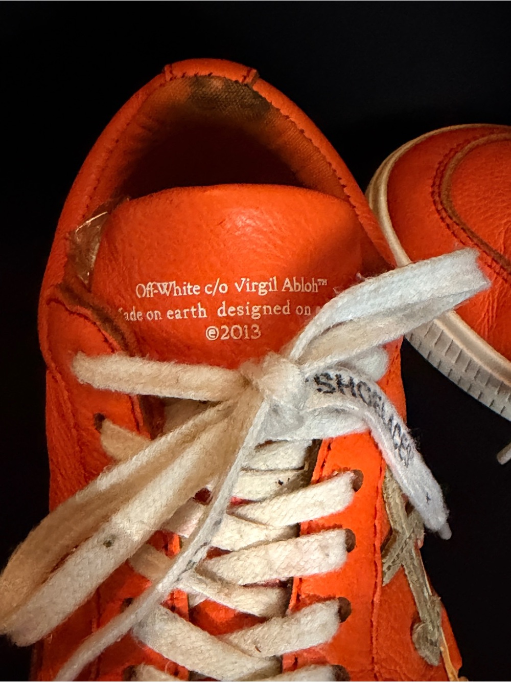 Off-White Virgil Abloh Orange Leather Low Top Sneakers - Picture 5 of 7
